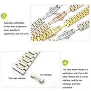12mm Steel Bracelet Butterfly Buckle Five Beads Unisex Stainless Steel Solid Watch Strap, Color:Black