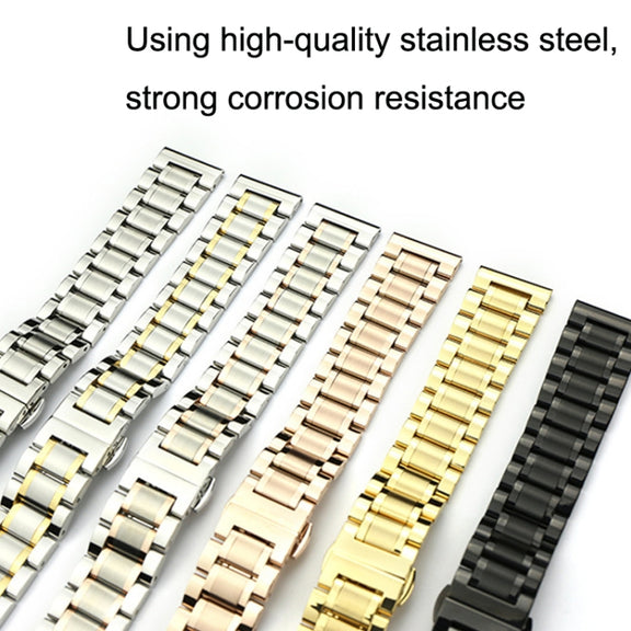 14mm Steel Bracelet Butterfly Buckle Five Beads Unisex Stainless Steel Solid Watch Strap, Color:Black