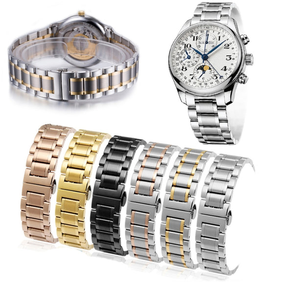 14mm Steel Bracelet Butterfly Buckle Five Beads Unisex Stainless Steel Solid Watch Strap, Color:Silver