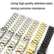 15mm Steel Bracelet Butterfly Buckle Five Beads Unisex Stainless Steel Solid Watch Strap, Color:Intermediate Gold