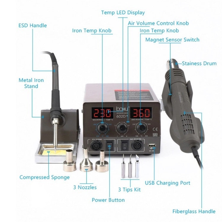 BAKU BA-602D+ Welding Station Set Dual Digital Display Mobile Phone Repair Tin Welding Tool, Specification:US Plug - free shipping - PMC TechLife - Order now!