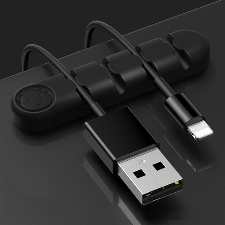 5 PCS 4 Holes Bear Silicone Desktop Data Cable Organizing And Fixing Device(Black) - Cable Organizer by PMC TechLife | Online Shopping South Africa | PMC TechLife