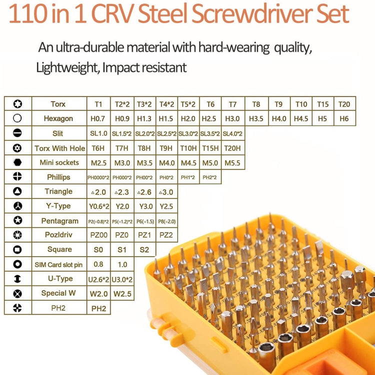 110 in 1 Watch Mobile Phone Disassembly Maintenance Tool Multi-function Chrome Vanadium Steel Screwdriver Set(Yellow) - free shipping - PMC TechLife - Order now!