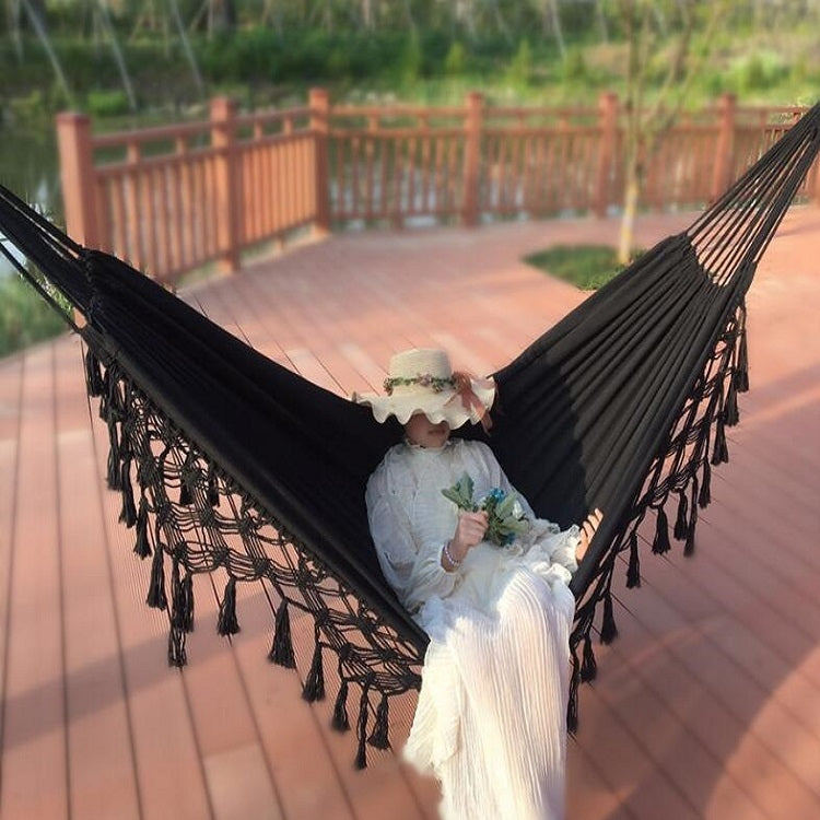 Tassel Hammock Double Canvas Hammock Outdoor Indoor Photography Props, Specification:200x150cm Black - Hammocks by PMC TechLife | Online Shopping South Africa | PMC TechLife | Buy Now Pay Later Mobicred