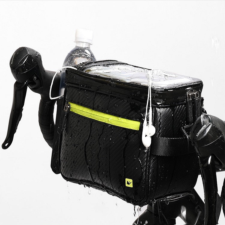 Rhinowalk Bicycle Front Handle Bag Camera Bag Waterproof 7.5 inch Large Touch Screen Navigation Mobile Phone Bag Bicycle Bag(Carbon Fiber Black Green) - free shipping - PMC Jewellery - Order now!