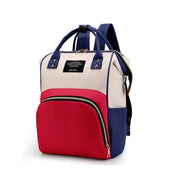 Mummy Bag Large Capacity Multifunctional Backpack Water-resistant Baby Bottle Diaper Bag(Red Beige Blue)