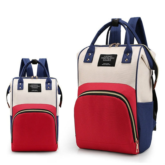 Mummy Bag Large Capacity Multifunctional Backpack Water-resistant Baby Bottle Diaper Bag(Red Beige Blue)