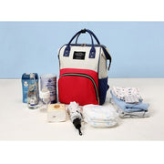 Mummy Bag Large Capacity Multifunctional Backpack Water-resistant Baby Bottle Diaper Bag(Red Beige Blue)
