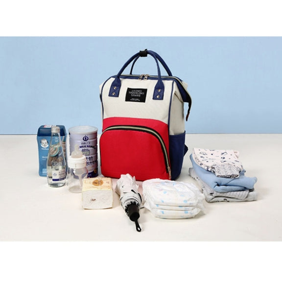 Mummy Bag Large Capacity Multifunctional Backpack Water-resistant Baby Bottle Diaper Bag(Red Beige Blue)