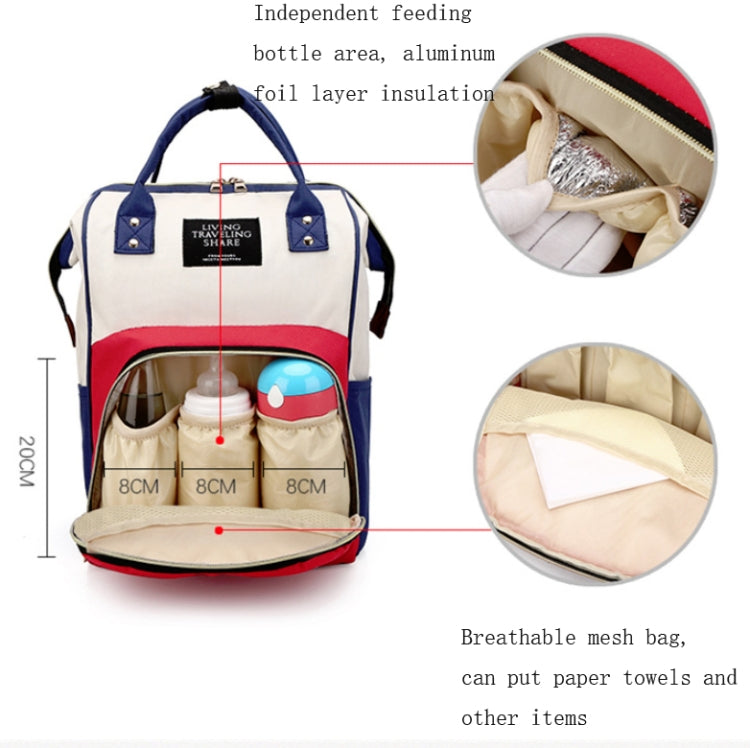 Mummy Bag Large Capacity Multifunctional Backpack Water-resistant Baby Bottle Diaper Bag(Red Beige Blue)
