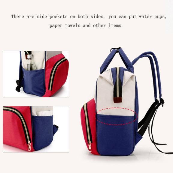 Mummy Bag Large Capacity Multifunctional Backpack Water-resistant Baby Bottle Diaper Bag(Red Beige Blue)