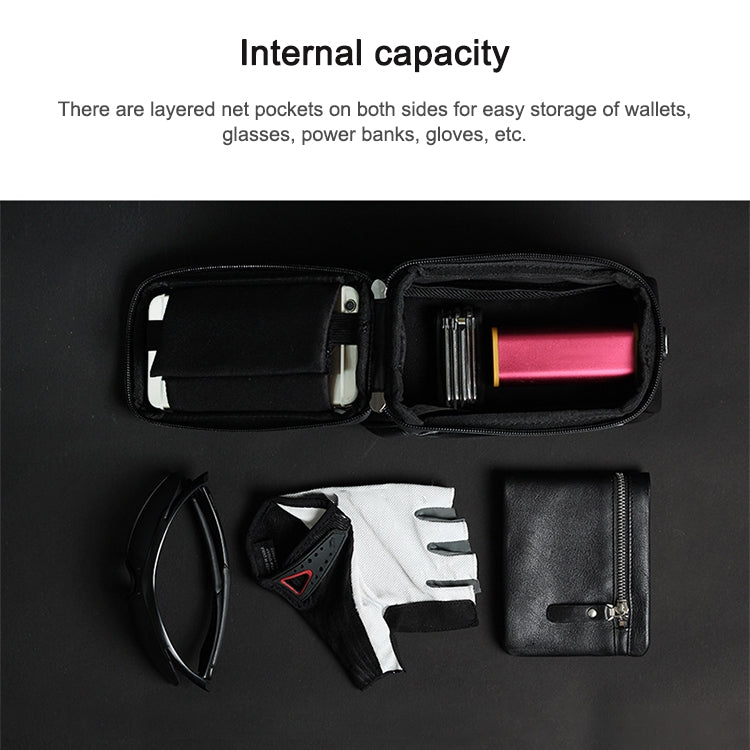 Rhinowalk Bicycle Front Tube Bag Waterproof Mobile Phone Touch Screen Multi-function Bicycle Handlebar Bag(Matt Black) - free shipping - PMC Jewellery - Order now!