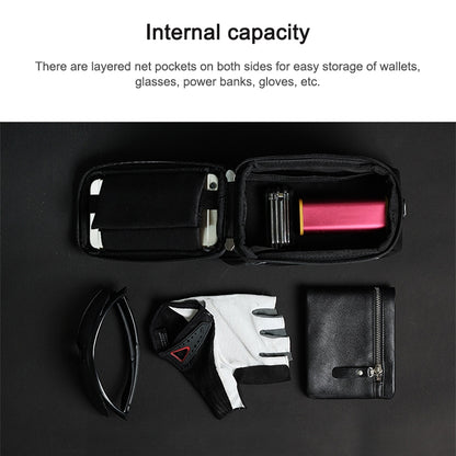 Rhinowalk Bicycle Front Tube Bag Waterproof Mobile Phone Touch Screen Multi-function Bicycle Handlebar Bag(Matt Black) - free shipping - PMC Jewellery - Order now!