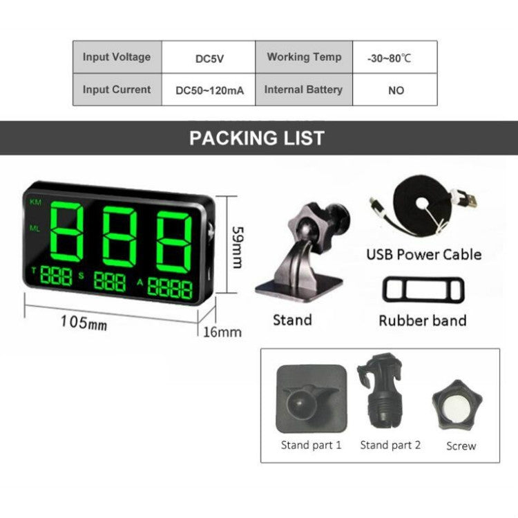 Kingneed C80 4.5inch HUD Car Head-up Display GPS Speed Meter Overspeed Alarm Mileage Altitude Clock(Black) - free shipping - PMC Jewellery - Order now!