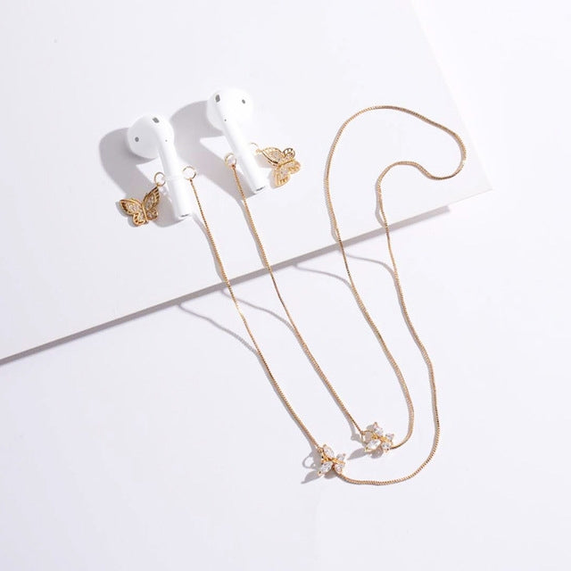 Universal Anti-lost Chain for Wireless Earphones Sweet and Simple Commuter Zircon Butterfly Anti-lost Necklace(Golden) - Anti-lost & Holder by PMC TechLife | Online Shopping South Africa | PMC TechLife | Buy Now Pay Later Mobicred