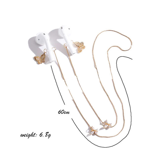 Universal Anti-lost Chain for Wireless Earphones Sweet and Simple Commuter Zircon Butterfly Anti-lost Necklace(Golden) - Anti-lost & Holder by PMC TechLife | Online Shopping South Africa | PMC TechLife | Buy Now Pay Later Mobicred