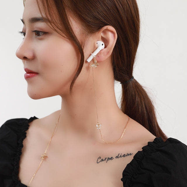 Universal Anti-lost Chain for Wireless Earphones Sweet and Simple Commuter Zircon Butterfly Anti-lost Necklace(Golden) - Anti-lost & Holder by PMC TechLife | Online Shopping South Africa | PMC TechLife | Buy Now Pay Later Mobicred