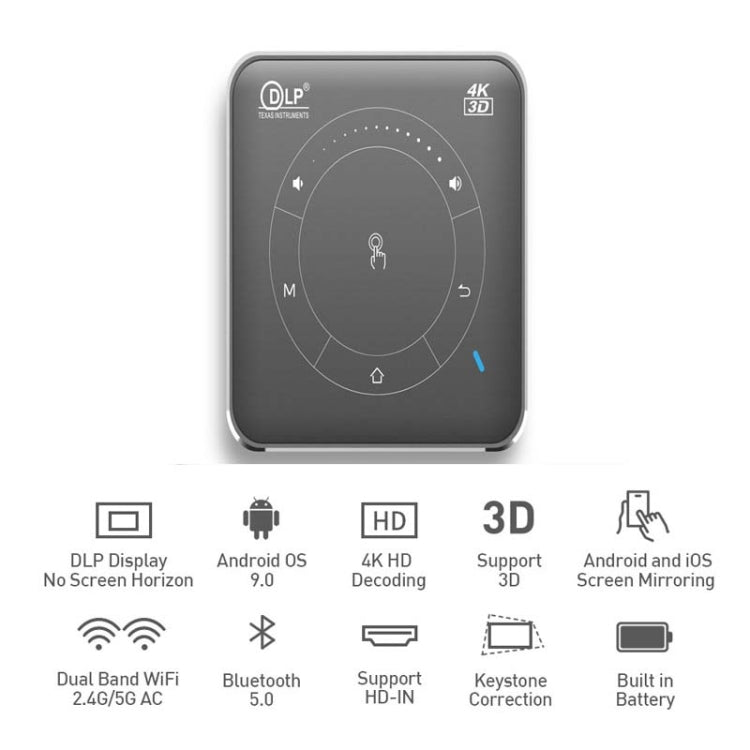 P11 854x480 DLP Mini Smart Projector With Infrared Remote Control, Android 9.0, 2GB+16GB, Support 2.4G/5G WiFi, Bluetooth, TF Card(Silver Gray)