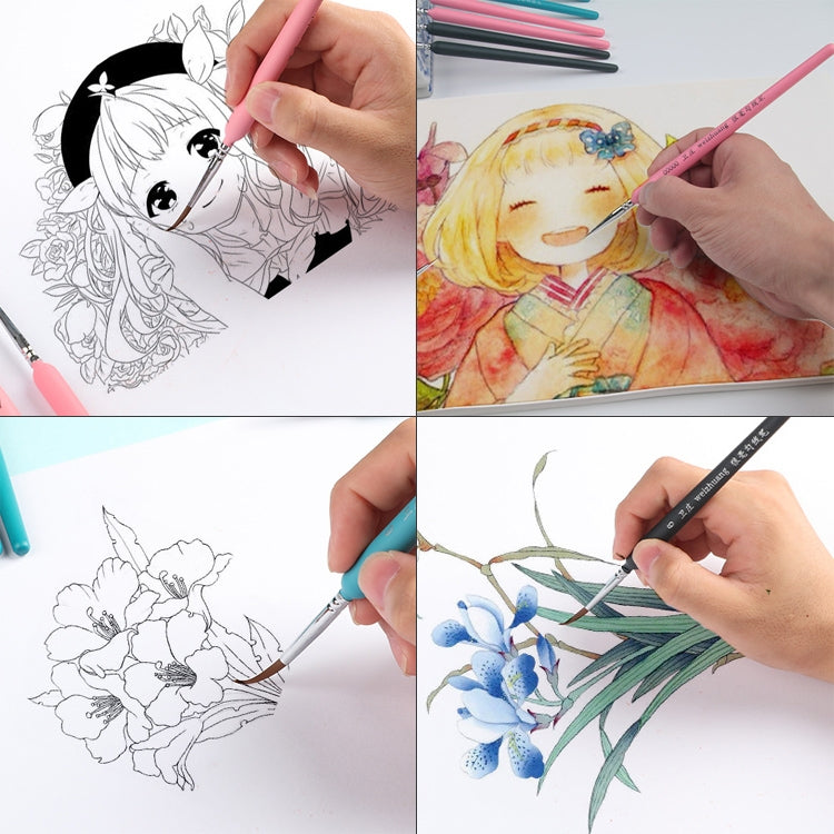 11 PCS Full Sets WeiZhuang Hook Line Pen Painting Hand-painted Watercolor Wolf Mint Hook Line Pen Painting Stroke Thin Line Brush, Color:Dark Blue