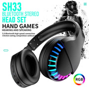 SH33 Bluetooth Wired Dual-mode RGB Headset Mobile Phone Heavy Bass Noise Reduction Gaming Headset( Pink)