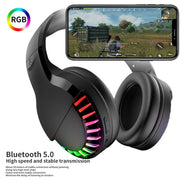 SH33 Bluetooth Wired Dual-mode RGB Headset Mobile Phone Heavy Bass Noise Reduction Gaming Headset( Pink)
