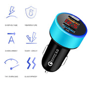 2 PCS Aluminum Ring Display Car Charger  QC3.0+2.4A Aluminum Alloy Multi-function Halo Digital Display Car Charger(Gold)