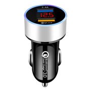2 PCS Aluminum Ring Display Car Charger  QC3.0+2.4A Aluminum Alloy Multi-function Halo Digital Display Car Charger(Snow Silver)