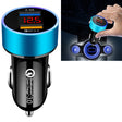 2 PCS Aluminum Ring Display Car Charger  QC3.0+2.4A Aluminum Alloy Multi-function Halo Digital Display Car Charger(Sapphire Blue) - Car Charger by PMC TechLife | Online Shopping South Africa | PMC TechLife