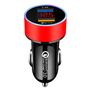 2 PCS Aluminum Ring Display Car Charger  QC3.0+2.4A Aluminum Alloy Multi-function Halo Digital Display Car Charger(Champagne Red)