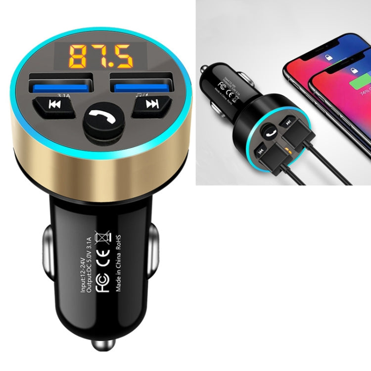 Halo Car MP3 Bluetooth Player Car Charger Car FM Transmitter 3.1A Car Charger(Tyrant Gold) - Car Charger by PMC TechLife | Online Shopping South Africa | PMC TechLife