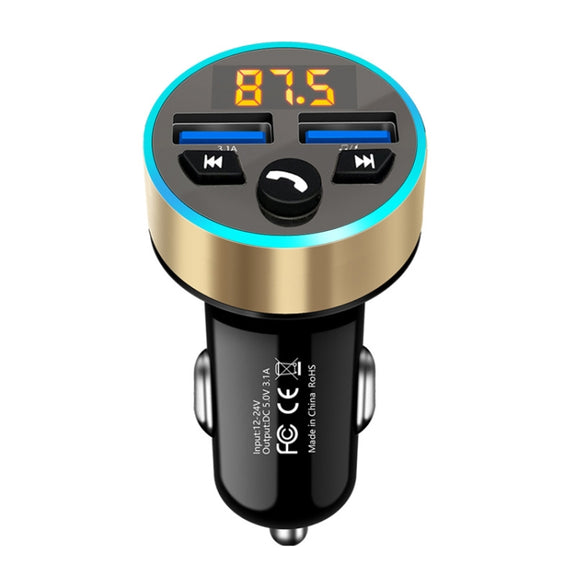 Halo Car MP3 Bluetooth Player Car Charger Car FM Transmitter 3.1A Car Charger(Tyrant Gold)