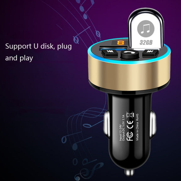 Halo Car MP3 Bluetooth Player Car Charger Car FM Transmitter 3.1A Car Charger(Tyrant Gold)