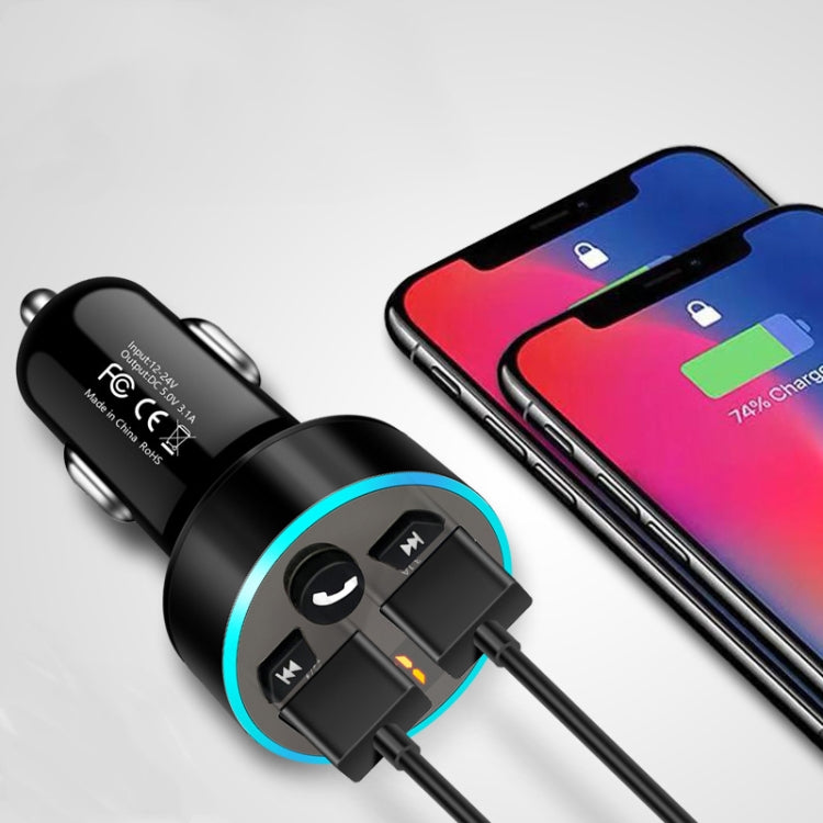 Halo Car MP3 Bluetooth Player Car Charger Car FM Transmitter 3.1A Car Charger(Snow Silver) - Car Charger by PMC TechLife | Online Shopping South Africa | PMC TechLife