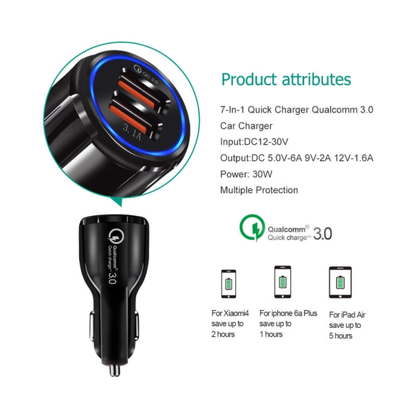 2 PCS QC3.0+3.1A Car Charger Dual USB 6A Halo Wine Bottle Fast Charge Car Charger(Classic White)