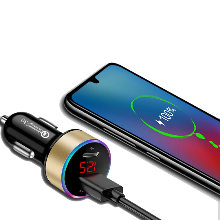 Aluminum Alloy Digital Display PD+QC3.0 Car Charger Multifunctional Car Charger(Elegant Black)