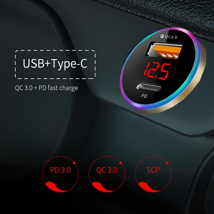 Aluminum Alloy Digital Display PD+QC3.0 Car Charger Multifunctional Car Charger(Elegant Black) - Car Charger by PMC TechLife | Online Shopping South Africa | PMC TechLife