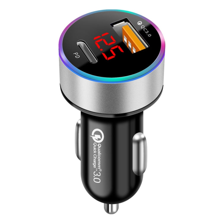 Aluminum Alloy Digital Display PD+QC3.0 Car Charger Multifunctional Car Charger(Snowflake Silver) - Car Charger by PMC TechLife | Online Shopping South Africa | PMC TechLife