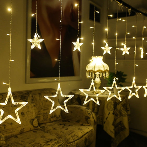 220V EU Plug LED Star Light Christmas lights Indoor/Outdoor Decorative Love Curtains Lamp For Holiday Wedding Party lighting(White)