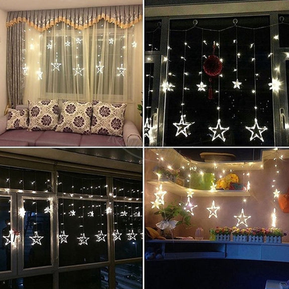 220V EU Plug LED Star Light Christmas lights Indoor/Outdoor Decorative Love Curtains Lamp For Holiday Wedding Party lighting(White)