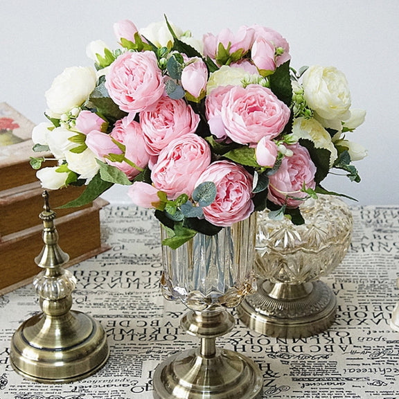 5 PCS Artificial Rose Flowers Small Bouquet Flores Home Party Wedding Fake Flower Decoration(Pink and Magenta)