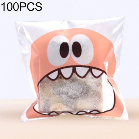 100 PCS Cute Big Teech Mouth Monster Plastic Bag Wedding Birthday Cookie Candy Gift OPP Packaging Bags, Gift Bag Size:10x10cm(Pink)