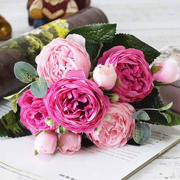 Beautiful Rose Peony Artificial Silk Flowers Small Bouquet Fores Home Party Spring Wedding Decoration Fake Flower(Pink and dark pink) - free shipping - PMC TechLife - Order now!