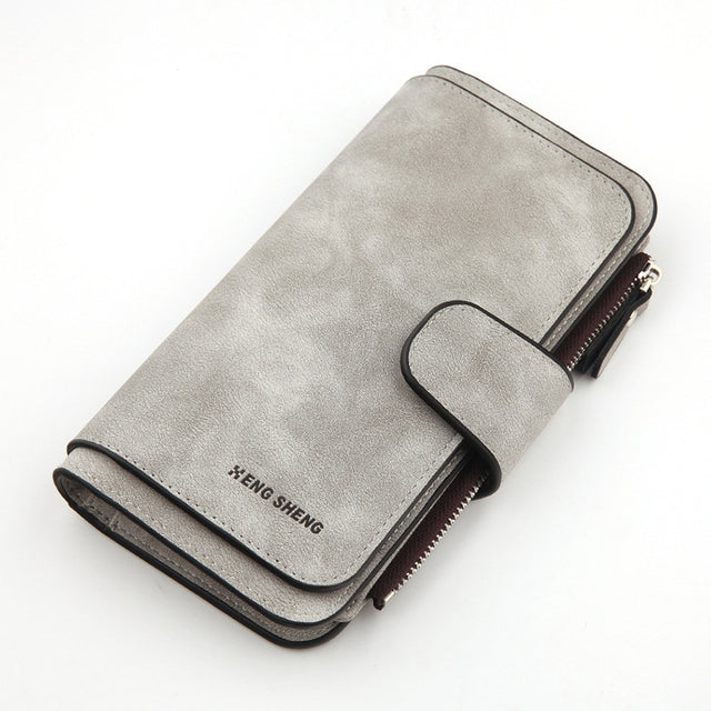 Women Scrub Leather Lady Purses Clutch Long Female Wallet(Light Gray)