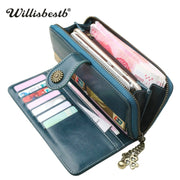 Vintage Button Phone Purses Women Wallets Female Purse Leather Brand Retro Ladies Long Zipper Woman Wallet Card Clutch(Long yellow)