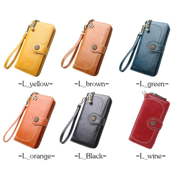 Vintage Button Phone Purses Women Wallets Female Purse Leather Brand Retro Ladies Long Zipper Woman Wallet Card Clutch(Long yellow)