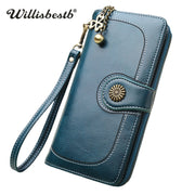 Vintage Button Phone Purses Women Wallets Female Purse Leather Brand Retro Ladies Long Zipper Woman Wallet Card Clutch(Long yellow)