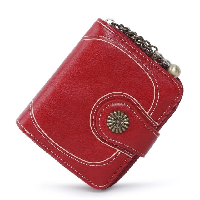 Vintage Button Phone Purses Women Wallets Female Purse Leather Brand Retro Ladies Long Zipper Woman Wallet Card Clutch(Short wine)