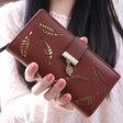 Long Gold Hollow Leaves Coin Purse Card Holders Wallet for Women(Brown) - Wallets by PMC TechLife | Online Shopping South Africa | PMC TechLife