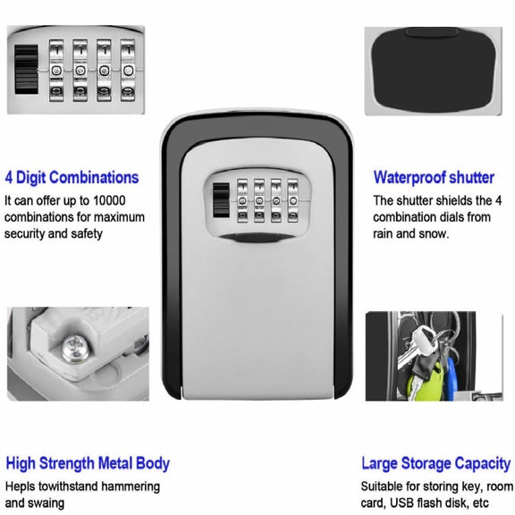 Safety Home Durable Storage Box Key Hider 4 Digit Security Secret Code Lock Wall Mounted Combination Password Keys Box