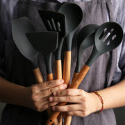 Silicone Wood Handle Spatula Heat-resistant Soup Spoon Non-stick Special Cooking Shovel Kitchen Tools Colander Spoon